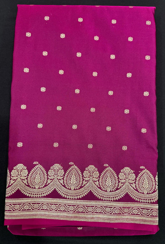 Banarasi Mashroo Silk  Magenta    Saree with Kadhuwa Zari Buttas