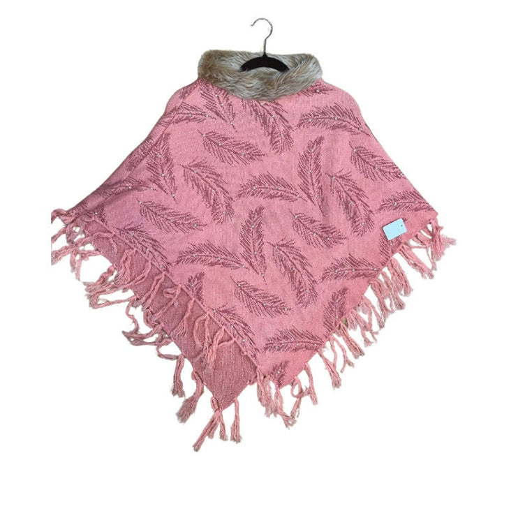 warm designer wool poncho - a wearable masterpiece | Pink with Pearls all over