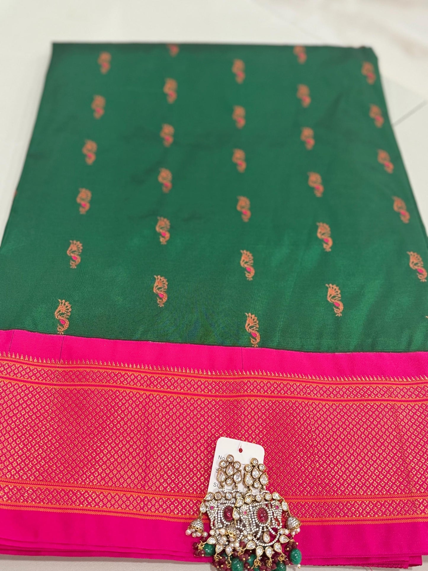 Paithani from Yeola |  Semi Silk saree |Green |Rani/Magenta Border|